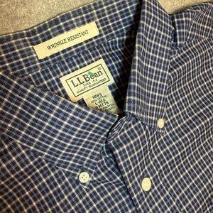 EUC L.L. Bean Men's Blue Plaid Button-Down Shirt 100% Cotton - Size L